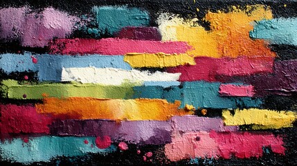 Colorful acrylic strips running across a grungy canvas with hand drawn texture and black painted background