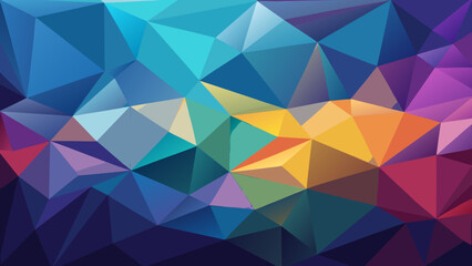 Vector art of a dynamic abstract geometric pattern featuring a spectrum of vibrant polygonal shapes and triangles