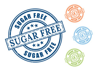 Sugar Free Certified Stamp Collection, Grunge Style Healthy Choice Icons  
