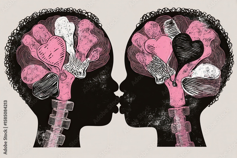 Aufkleber abstract illustration of interconnected hearts and minds representing emotional intelligence and rel