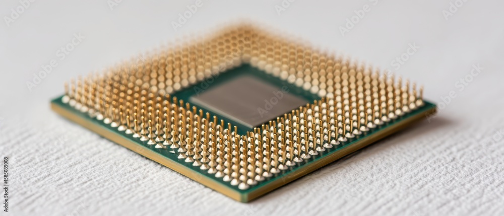 Poster the intricate design of a modern microprocessor showcasing advanced technology and engineering.