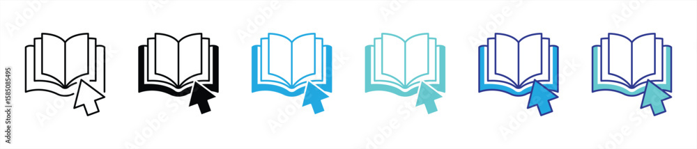 Poster learning book icon set. contain digital education, ebooks, click to read knowledge platform thin lin