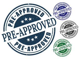 Pre-Approved Stamp Vector Set, Grunge Style Verified Label Collection  