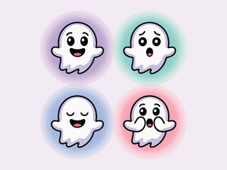 Cute Ghost Emojis Set - Halloween Emotions with Sparkles

