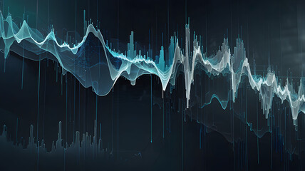 Abstract blue sound wave background with a medical heartbeat monitor graph