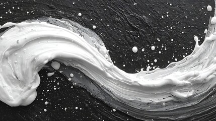 Organic acrylic paint streaks and blot effects merging into black textured wall in abstract wave layout
