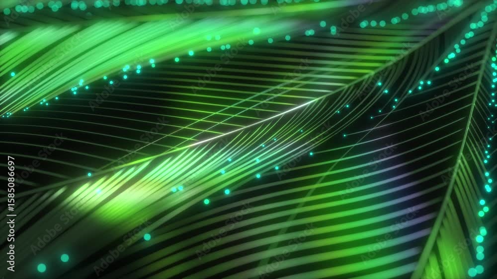 Poster technology 4k abstract digital lines and glowing particles animation. futuristic green tech wave bac