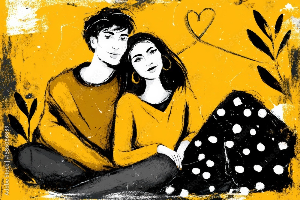 Aufkleber embracing connection amidst artistic whimsy a colorful portrait of two young souls radiating joy in 