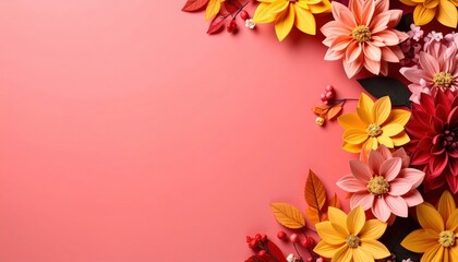 Naklejka premium Colorful floral arrangement on pink background nature photography studio close-up beauty and creativity