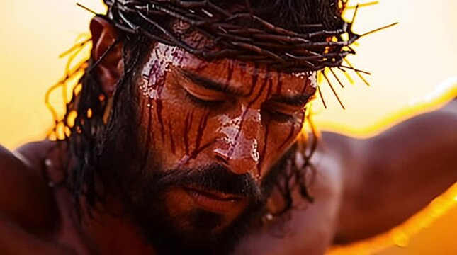 AI generation. Close-up of Jesus Christ. The concept of the crucifixion of Jesus Christ.