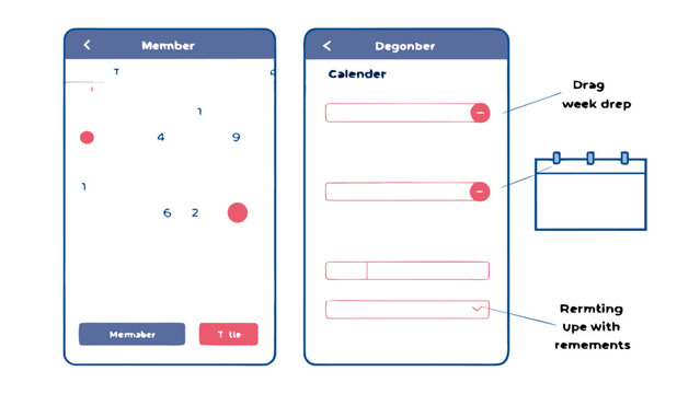 A view of two mobile application screens displaying a calendar interface with member and degonber options