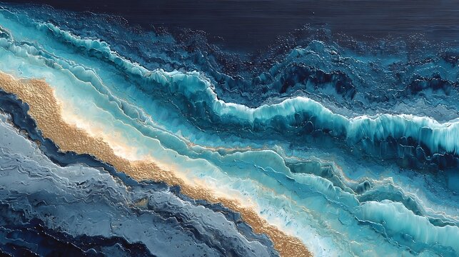 Canvas art with line wave acrylic pour effect combining smooth color and rugged black texture