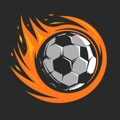 A soccer ball encircled by flames, a powerful graphic design.