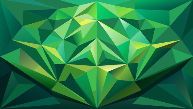 Vector art of a detailed abstract geometric design featuring a faceted green crystal with sharp, vibrant edges