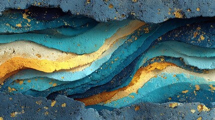 Freeform acrylic strips painted on a deep grunge wall with wave dynamics and rough fabric backdrop