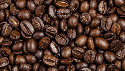 Fototapeta premium Artfully arranged roasted coffee beans on a white surface, highlighting rich dark roast shades.