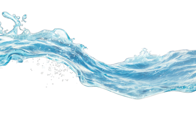 A dynamic, high-resolution image depicts a flowing stream of translucent, icy-blue liquid against a stark black background.  The liquid's texture is detailed, showing splashes and droplets