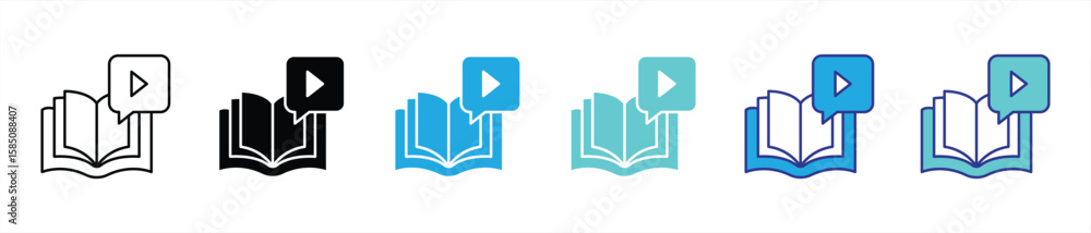 Poster interactive knowledge hub icon set. contain book and video learning icon that captures the power of 
