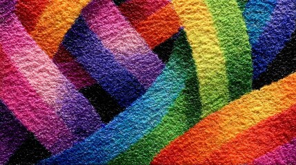 Vivid painted ribbon shapes crossing each other over a hand drawn textured black canvas