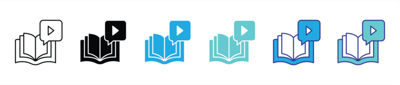 interactive knowledge hub icon set. contain book and video learning icon that captures the power of multimedia education. thin line and color style icon symbol sign. vector illustration