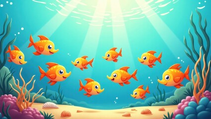 Obraz premium Orange fish swim in a vibrant underwater scene.