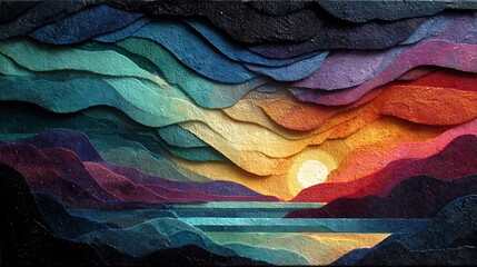 Color stream composition with dripping acrylics and wavy lines layered on canvas in blackwashed setting