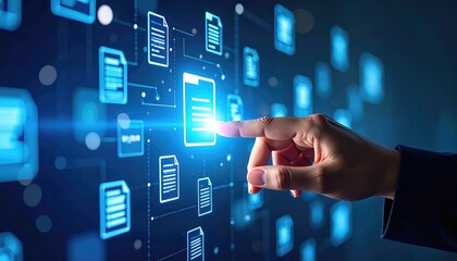 Digital Document Network:  A Futuristic Blue-Hue Interface