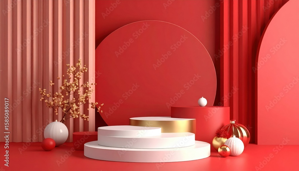 Poster stylish red and white geometric display for festive occasions modern studio setup decorative arrange