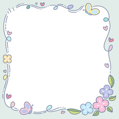 Cute memo for writing messages, decorated with butterfly, heart, leaf and flowers.
