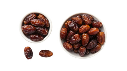 Obraz premium dates arranged in groups and a bowl isolated on white background 58070877 1