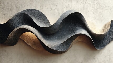 Obraz premium Distorted strip wave painting made from fluid acrylic layers across matte black wall texture