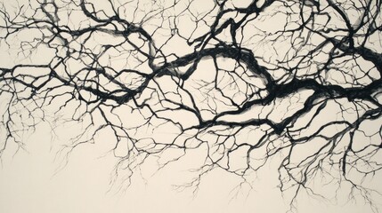 Obraz premium black ink painting of abstract tree branches on white canvas. 