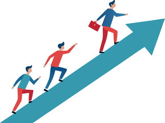 Obraz premium people climbing a large arrow pointing upward