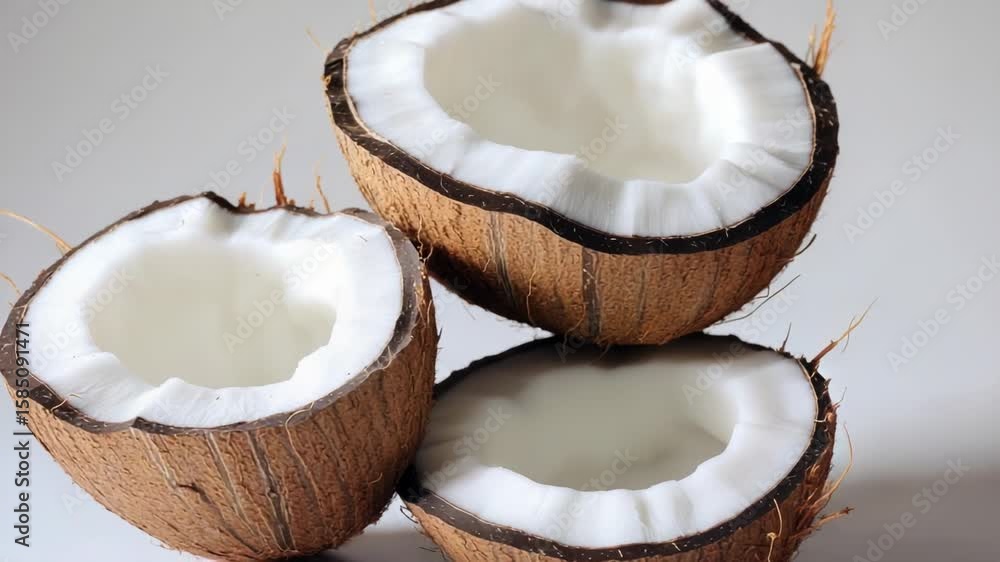 Poster three coconuts aligned in a vertical stack, natural and simple