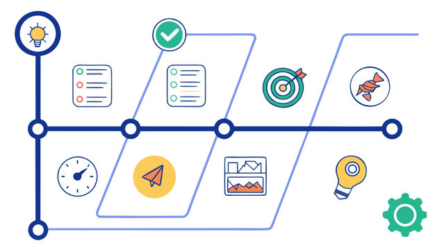 Illustration showing a business timeline with icons representing different stages and milestones achieved