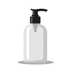 Fototapeta premium Clear cosmetic bottle with dispenser holds liquid soap, shampoo, or lotion, displayed against white background. Clear cosmetic bottle ready for branding and marketing.