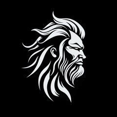 Fototapeta premium Stylized profile portrait of a man with long flowing hair and beard, evocative of a mythical or historical figure.