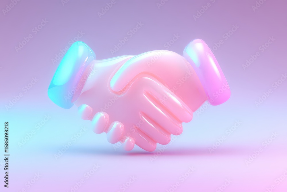Poster collaborative unity symbolized through rhythmic handshake form in pastel shades creating a contempor
