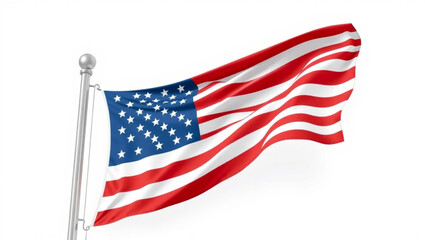 Fototapeta premium Waving American flag with stars and stripes against a clean white background.