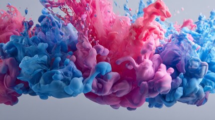 Fototapeta premium color splash with blue and pink ink in water, creative visual art.