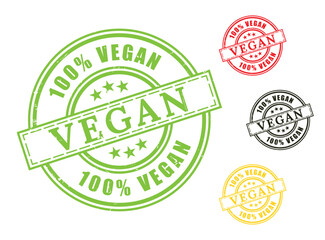 100% Vegan Mark Collection, Grunge Style Natural Food Approval Stamp Set 