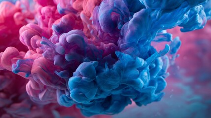 Obraz premium color splash with blue and pink ink in water, creative visual art.