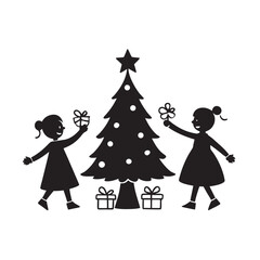 Fototapeta premium Kids Opening Presents By Christmas Tree