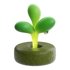 3D Sapling Plant Icon – Green Growth Symbol in Soil