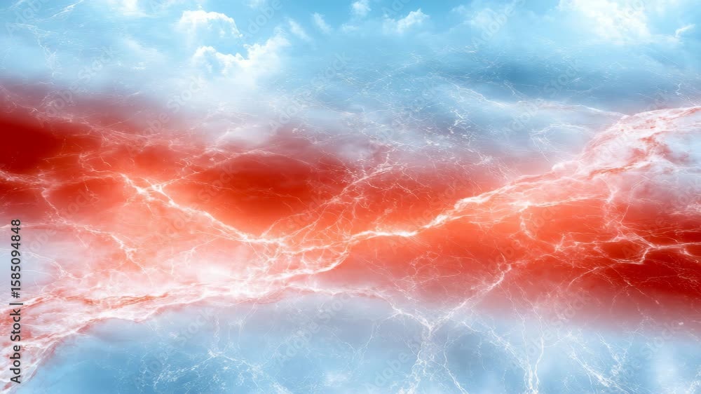 Poster คำถามสำเร็จแล้ว dynamic abstract image featuring a vibrant red energy current flowing through a hazy