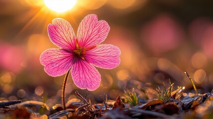 Pink flower in sunlight, shallow depth of field