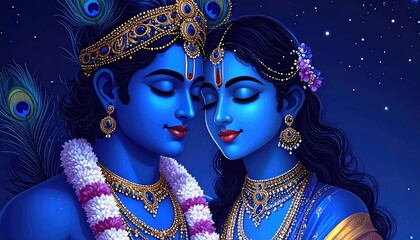Serene Blue Krishna And Radha