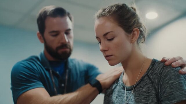 Support and Solace: An act of genuine human connection and empathy unfolds as a caring individual offers comfort and reassurance to a person in a moment of vulnerability. 