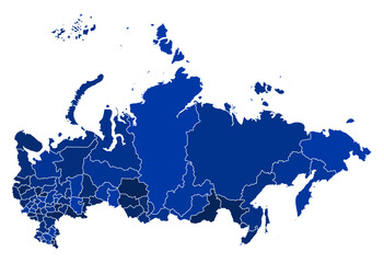 Russia Maps with Blue Monochrome Color for District Borders Europe Country