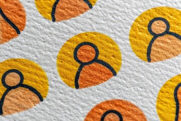 Abstract representation of human connections illustrated through orange and yellow circular icons on textured paper conveying community engagement and social interaction identity